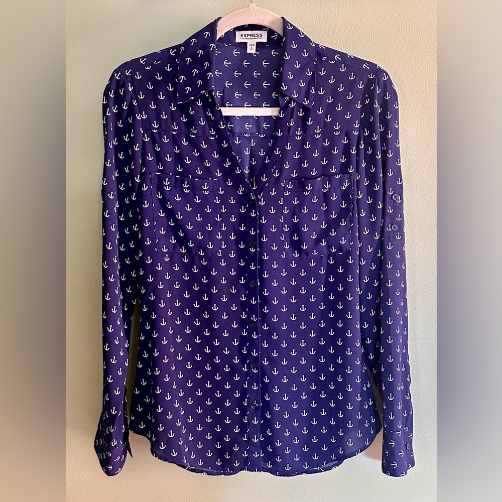 Express navy Portofino shirt. Size small. See photos for lengths.